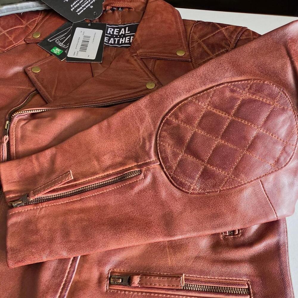 Real leather brown biker moto - Picture 6 of 8